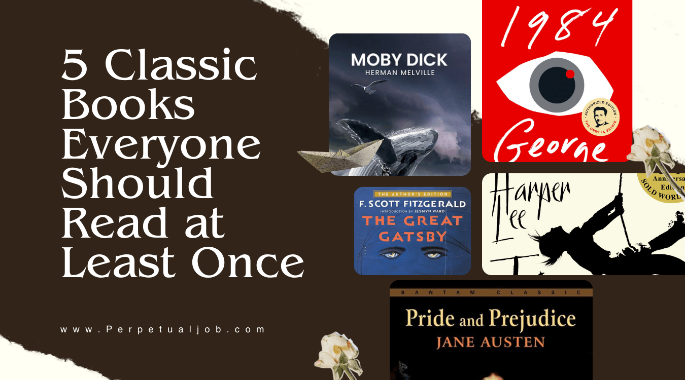 Timeless classic books to read including Pride and Prejudice, 1984, and The Great Gatsby